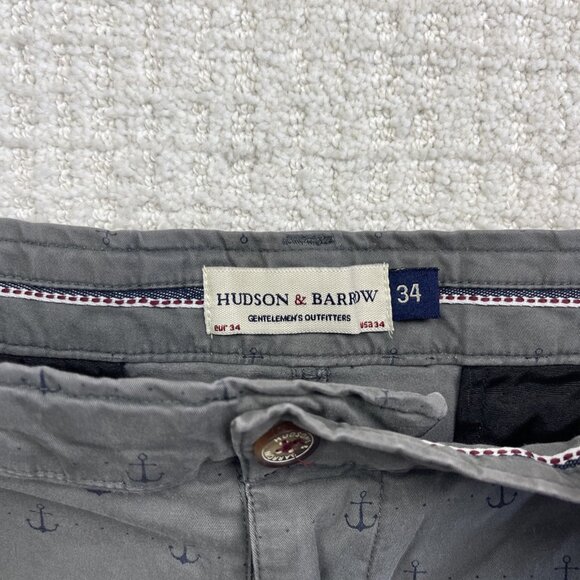 Hudson And Barrow NYC Shorts Mens 34 Grey Chino Golf Golfer Beach Ankers AOP Rea - Picture 6 of 16